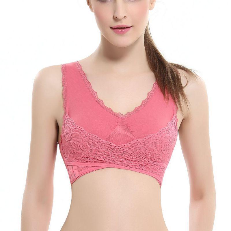 Front Cross Side Buckle Wireless Lace Sports Bras
